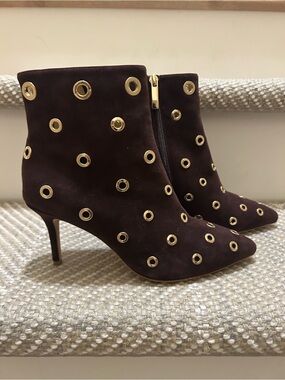 L’Agence Brown Suede Grommet Ankle Boots
